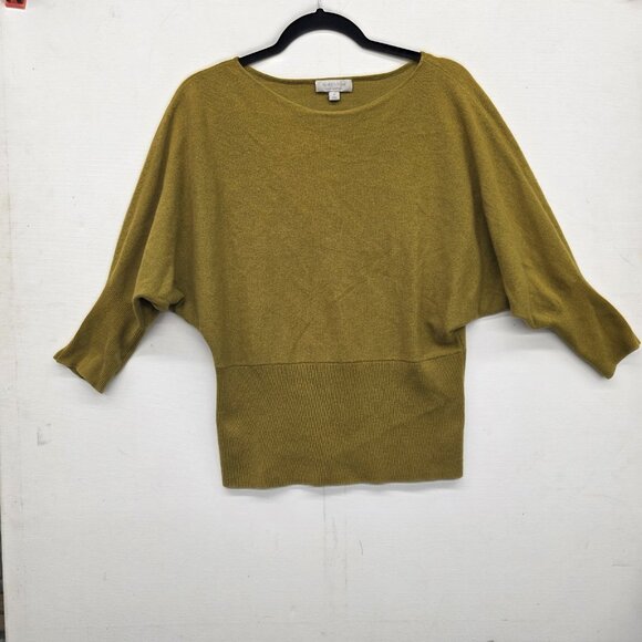 Nordstrom 100% Cashmere Sweater with 3/4 Sleeves Lime Green Size Medium Women's - Picture 1 of 11